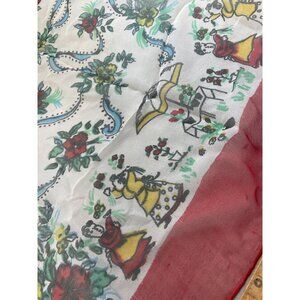 Vintage Floral Sheer Square Scarf Red White Folk Art Bandana Neck Wrap